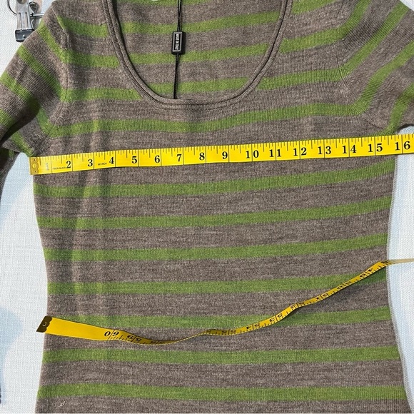 Brunella Gori Womens Morino Wool Made In Italy Sweater Green Bei Stripes M NWT - Picture 7 of 12